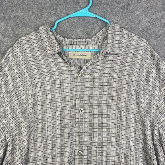 Tommy Bahama Shirt Mens 3XL Gray Geometric Hawaiian Camp Silk Button Up - Picture 2 of 8